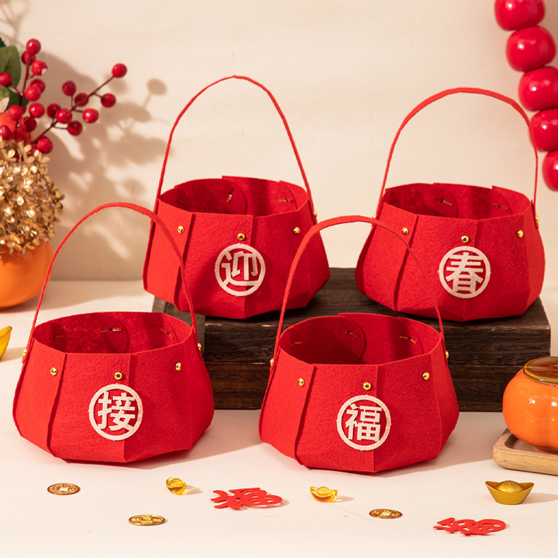 Naujojo metų dekoratyvinis vaisių krepšelis, iš filco, Opp maišelyje pakuotė, be prekės ženklo, nėra importuotas, tinkamas Seven Evening Festival