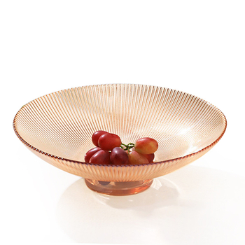 Klaasist puuviljataldrik, ümmargune, triibuline muster, moodsalt minimalistlik stiil, pinnatöötlus: elektroplaadimine