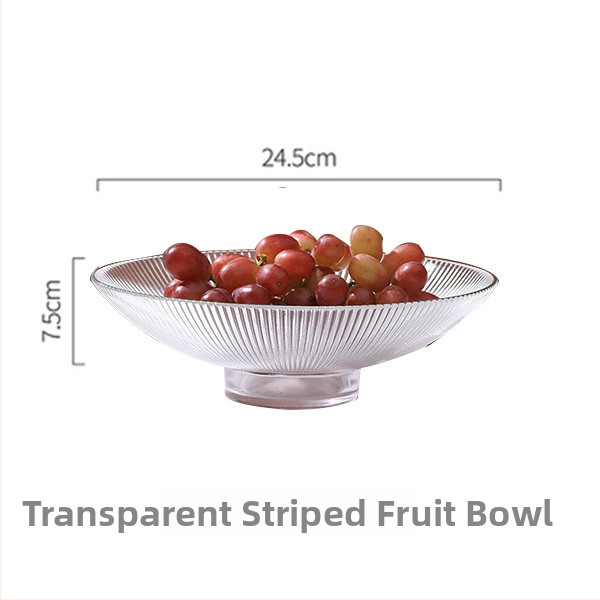 Klaasist puuviljataldrik, ümmargune, triibuline muster, moodsalt minimalistlik stiil, pinnatöötlus: elektroplaadimine