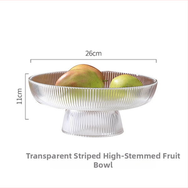 Klaasist puuviljataldrik, ümmargune, triibuline muster, moodsalt minimalistlik stiil, pinnatöötlus: elektroplaadimine