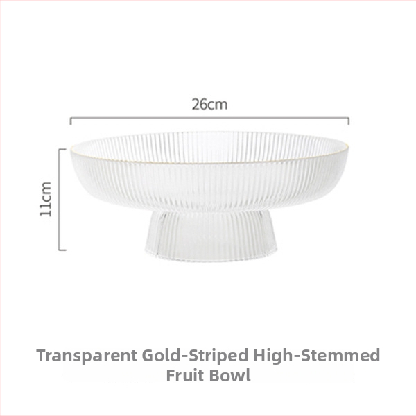 Klaasist puuviljataldrik, ümmargune, triibuline muster, moodsalt minimalistlik stiil, pinnatöötlus: elektroplaadimine