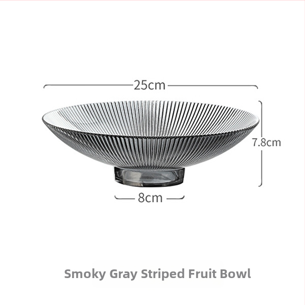 Klaasist puuviljataldrik, ümmargune, triibuline muster, moodsalt minimalistlik stiil, pinnatöötlus: elektroplaadimine