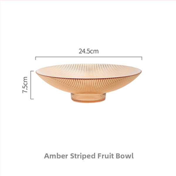 Klaasist puuviljataldrik, ümmargune, triibuline muster, moodsalt minimalistlik stiil, pinnatöötlus: elektroplaadimine