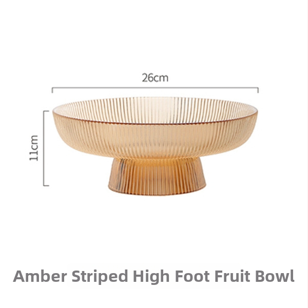 Klaasist puuviljataldrik, ümmargune, triibuline muster, moodsalt minimalistlik stiil, pinnatöötlus: elektroplaadimine