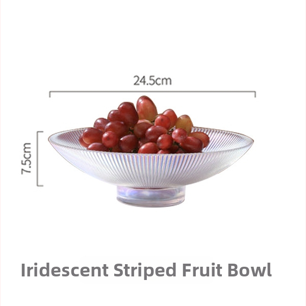 Klaasist puuviljataldrik, ümmargune, triibuline muster, moodsalt minimalistlik stiil, pinnatöötlus: elektroplaadimine