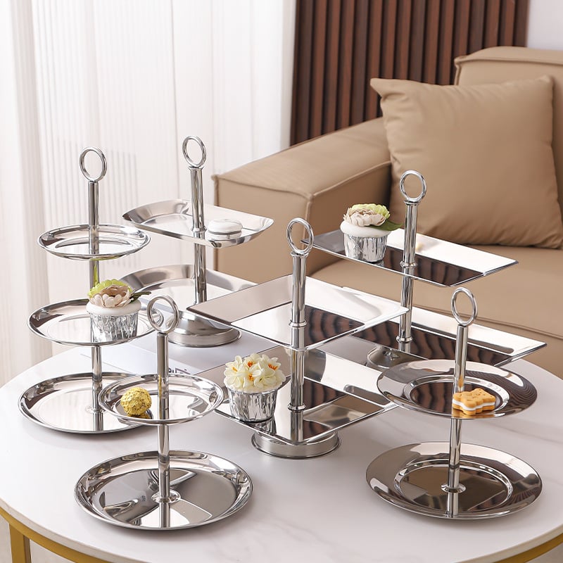 Nerūsējošā tērauda deserts un augļu statīvs ar diviem vai trim līmeņiem, Yuexiang YXCP02, stils Light Luxury Retro
