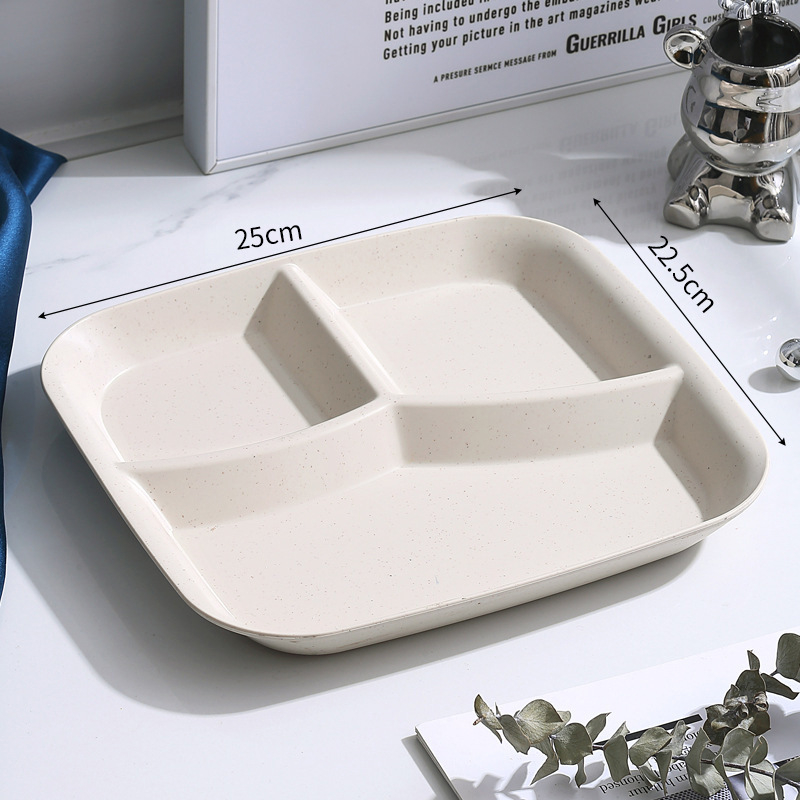 Kolmeosaline ruutne õhtusöögiplaat, plastikust PP, mikrolainete jaoks sobiv, käsitsi joonistatud pind, moodsalt minimalistlik stiil