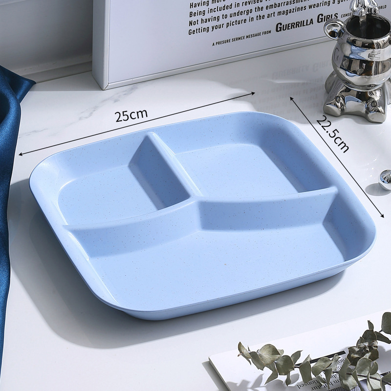 Kolmeosaline ruutne õhtusöögiplaat, plastikust PP, mikrolainete jaoks sobiv, käsitsi joonistatud pind, moodsalt minimalistlik stiil