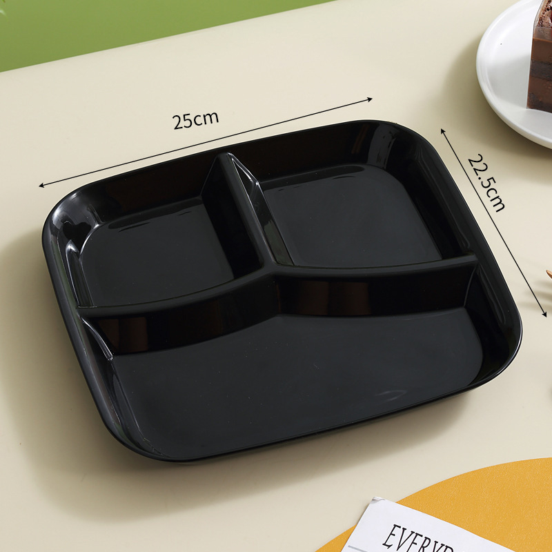 Kolmeosaline ruutne õhtusöögiplaat, plastikust PP, mikrolainete jaoks sobiv, käsitsi joonistatud pind, moodsalt minimalistlik stiil