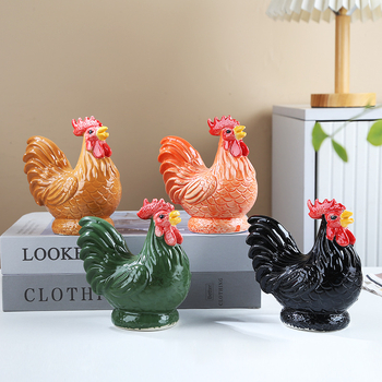 Porcelānas gaiļa figūra Feng Shui – Divpadsmit zodiaka dzīvnieku dekoratīvs priekšmets porcelānā, pastoral stilā piemērots dzīvojamai istabai vai gaiteņam