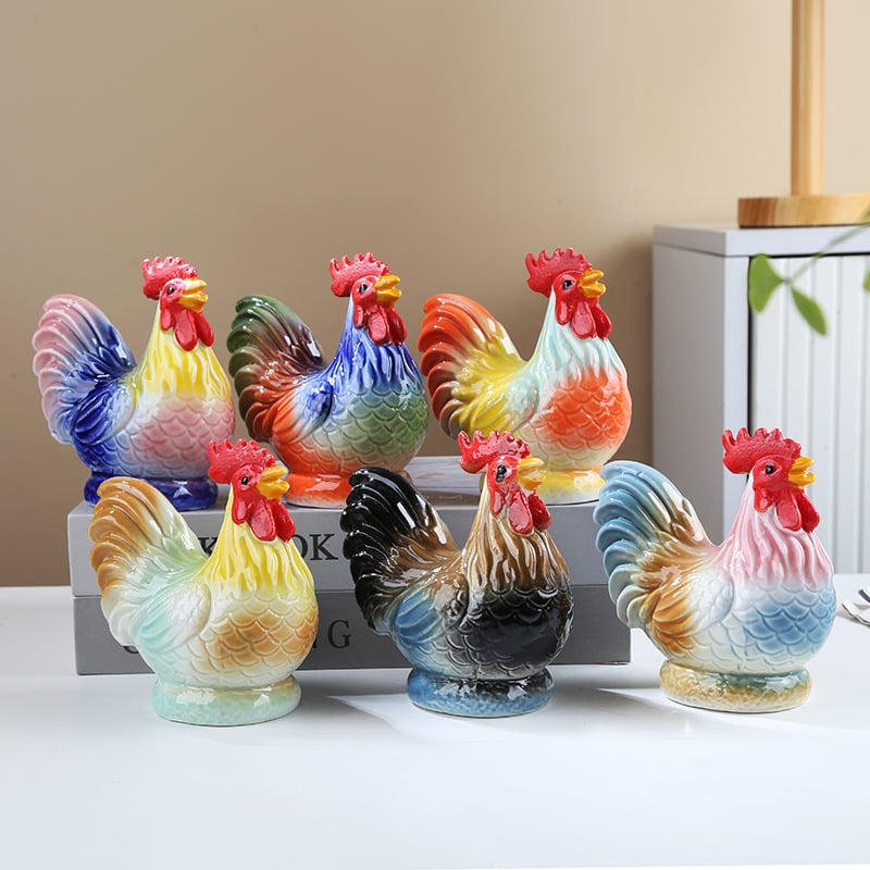 Porcelānas gaiļa figūra Feng Shui – Divpadsmit zodiaka dzīvnieku dekoratīvs priekšmets porcelānā, pastoral stilā piemērots dzīvojamai istabai vai gaiteņam