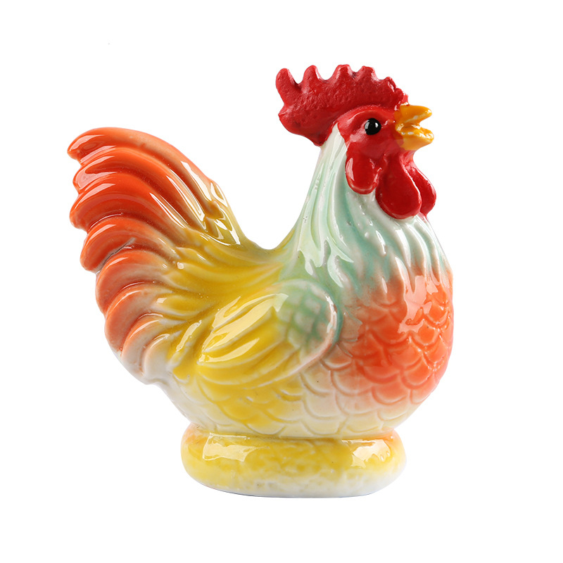 Porcelānas gaiļa figūra Feng Shui – Divpadsmit zodiaka dzīvnieku dekoratīvs priekšmets porcelānā, pastoral stilā piemērots dzīvojamai istabai vai gaiteņam