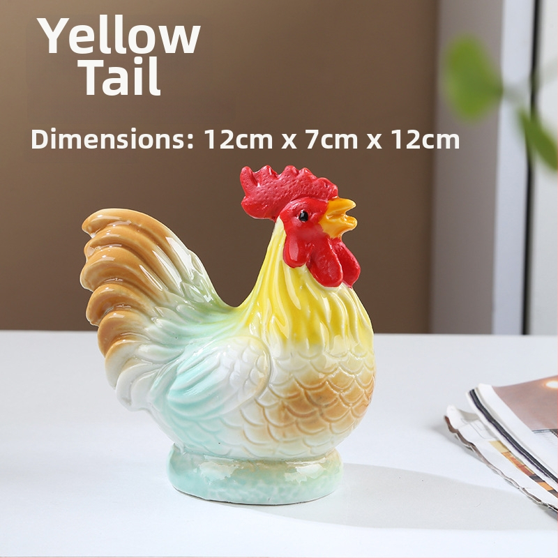 Porcelānas gaiļa figūra Feng Shui – Divpadsmit zodiaka dzīvnieku dekoratīvs priekšmets porcelānā, pastoral stilā piemērots dzīvojamai istabai vai gaiteņam