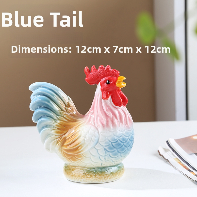 Porcelānas gaiļa figūra Feng Shui – Divpadsmit zodiaka dzīvnieku dekoratīvs priekšmets porcelānā, pastoral stilā piemērots dzīvojamai istabai vai gaiteņam