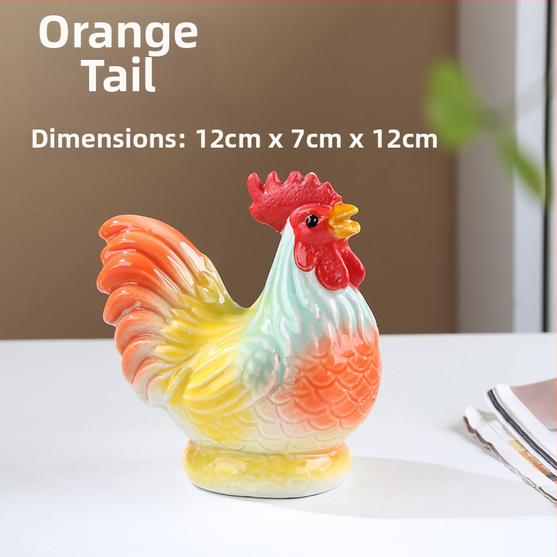 Porcelānas gaiļa figūra Feng Shui – Divpadsmit zodiaka dzīvnieku dekoratīvs priekšmets porcelānā, pastoral stilā piemērots dzīvojamai istabai vai gaiteņam