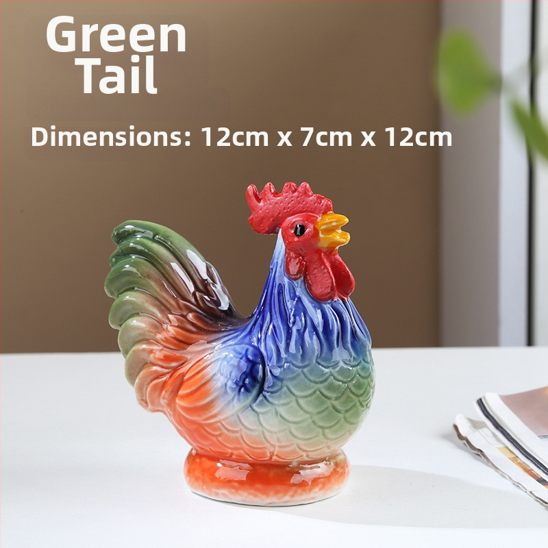 Porcelānas gaiļa figūra Feng Shui – Divpadsmit zodiaka dzīvnieku dekoratīvs priekšmets porcelānā, pastoral stilā piemērots dzīvojamai istabai vai gaiteņam