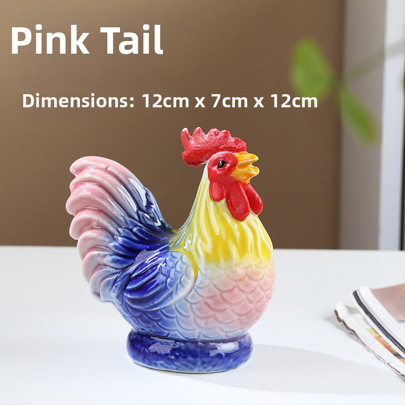 Porcelānas gaiļa figūra Feng Shui – Divpadsmit zodiaka dzīvnieku dekoratīvs priekšmets porcelānā, pastoral stilā piemērots dzīvojamai istabai vai gaiteņam