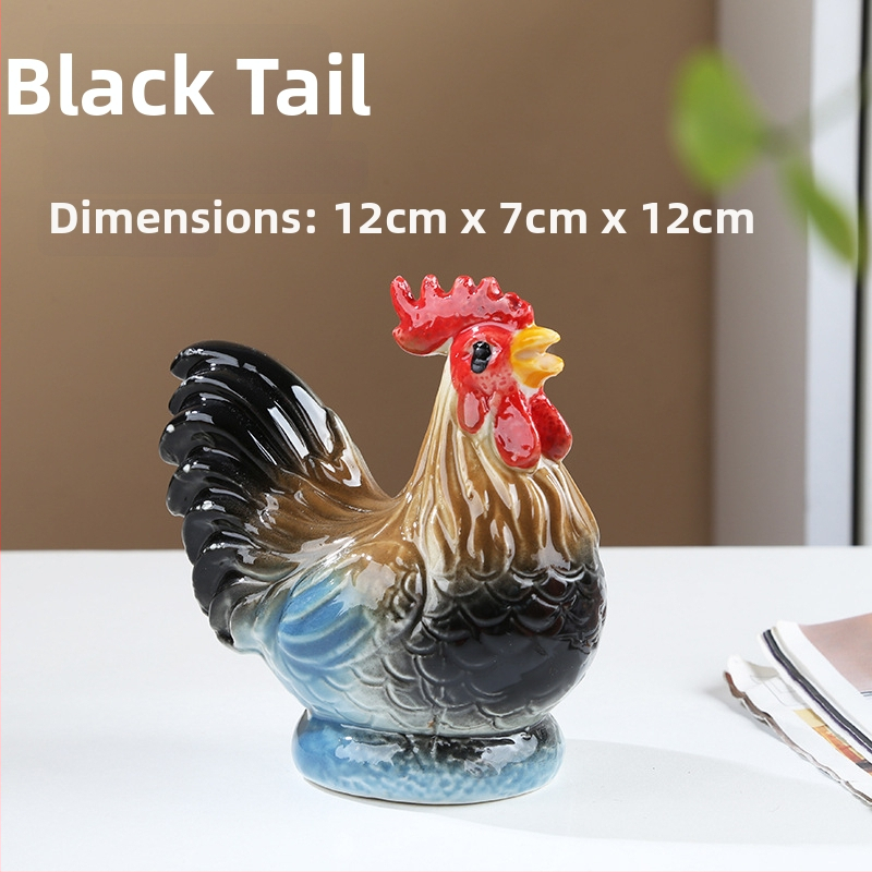 Porcelānas gaiļa figūra Feng Shui – Divpadsmit zodiaka dzīvnieku dekoratīvs priekšmets porcelānā, pastoral stilā piemērots dzīvojamai istabai vai gaiteņam