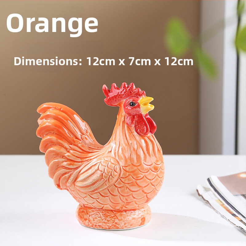 Porcelānas gaiļa figūra Feng Shui – Divpadsmit zodiaka dzīvnieku dekoratīvs priekšmets porcelānā, pastoral stilā piemērots dzīvojamai istabai vai gaiteņam