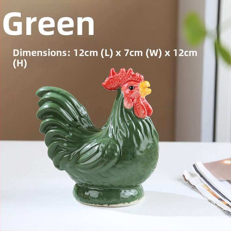 Porcelānas gaiļa figūra Feng Shui – Divpadsmit zodiaka dzīvnieku dekoratīvs priekšmets porcelānā, pastoral stilā piemērots dzīvojamai istabai vai gaiteņam