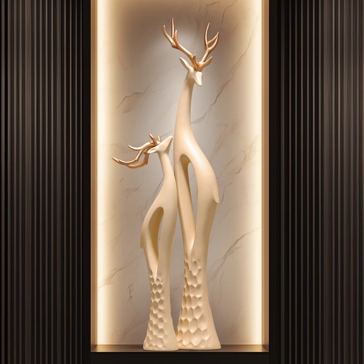 Γλυπτό ελαφιού από ρητίνη για το χολ, λεπτό κάθετο σχέδιο, απλός και μοντέρνος διακοσμητικός για το σαλόνι, χειροποίητο