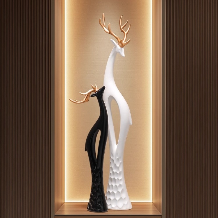 Γλυπτό ελαφιού από ρητίνη για το χολ, λεπτό κάθετο σχέδιο, απλός και μοντέρνος διακοσμητικός για το σαλόνι, χειροποίητο