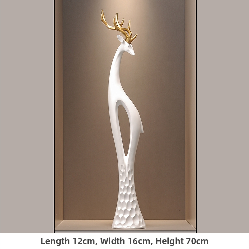 Socha jelena z živice do chodby, štíhly zvislý dizajn, jednoduchý a moderný bytový dekor, ručne vyrobené