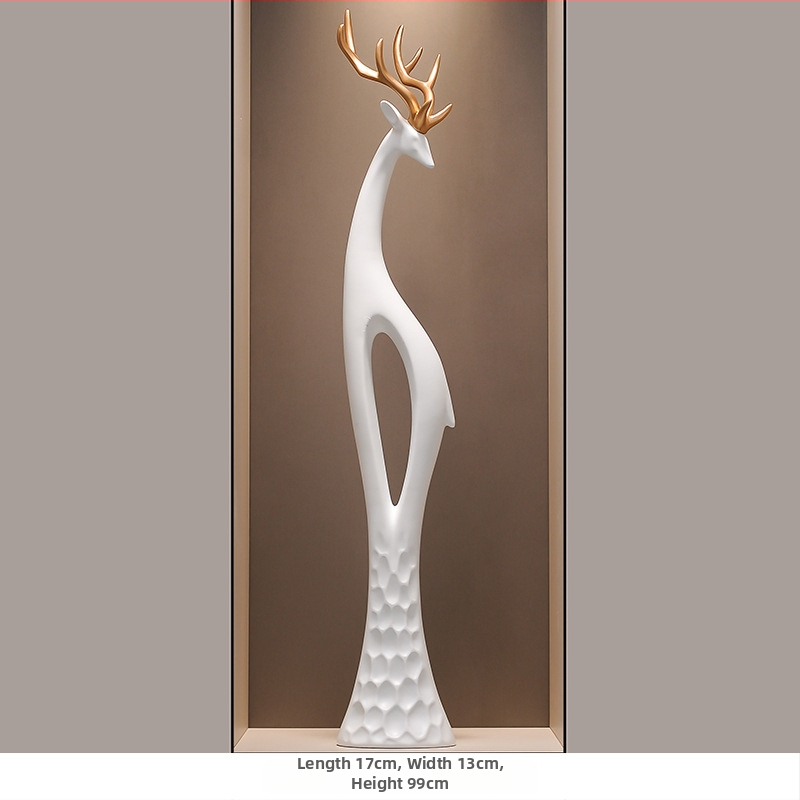 Socha jelena z živice do chodby, štíhly zvislý dizajn, jednoduchý a moderný bytový dekor, ručne vyrobené