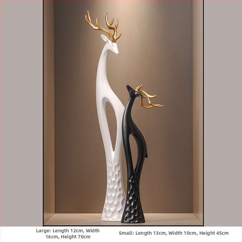 Socha jelena z živice do chodby, štíhly zvislý dizajn, jednoduchý a moderný bytový dekor, ručne vyrobené