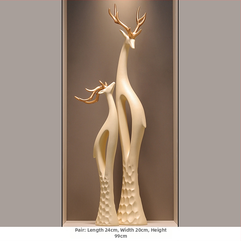 Socha jelena z živice do chodby, štíhly zvislý dizajn, jednoduchý a moderný bytový dekor, ručne vyrobené