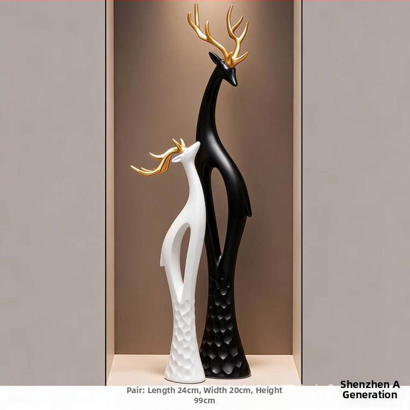 Socha jelena z živice do chodby, štíhly zvislý dizajn, jednoduchý a moderný bytový dekor, ručne vyrobené