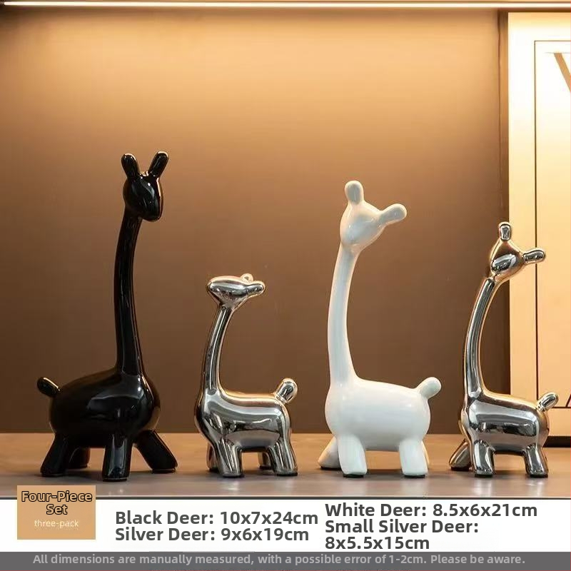 Elnių šeimos figūrėlės rinkinys – keraminiai papuošalai, šiuolaikinio meno stilius, elektroplatingas, Lei xinda