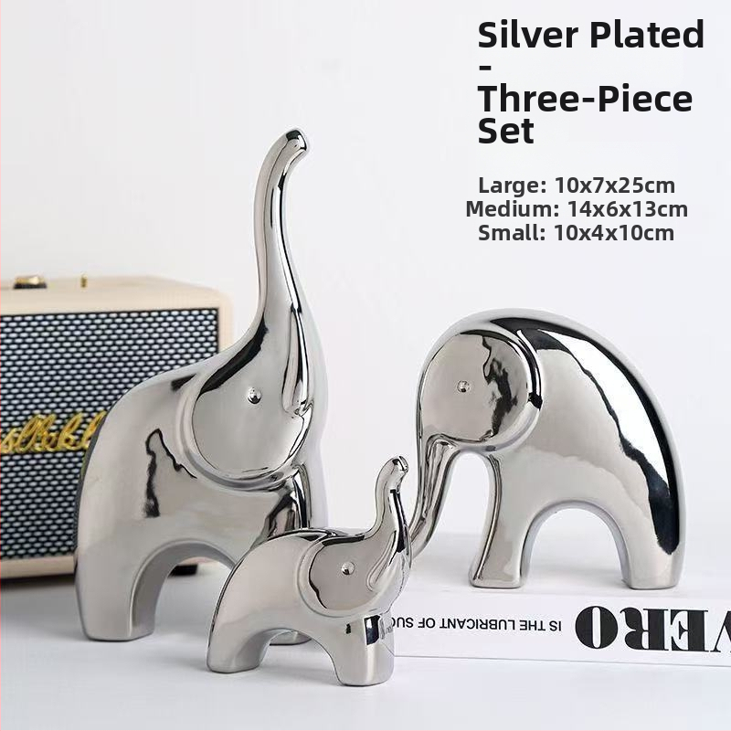 Elnių šeimos figūrėlės rinkinys – keraminiai papuošalai, šiuolaikinio meno stilius, elektroplatingas, Lei xinda