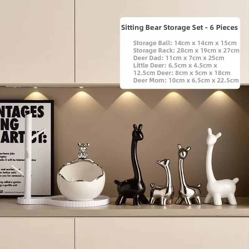 Elnių šeimos figūrėlės rinkinys – keraminiai papuošalai, šiuolaikinio meno stilius, elektroplatingas, Lei xinda