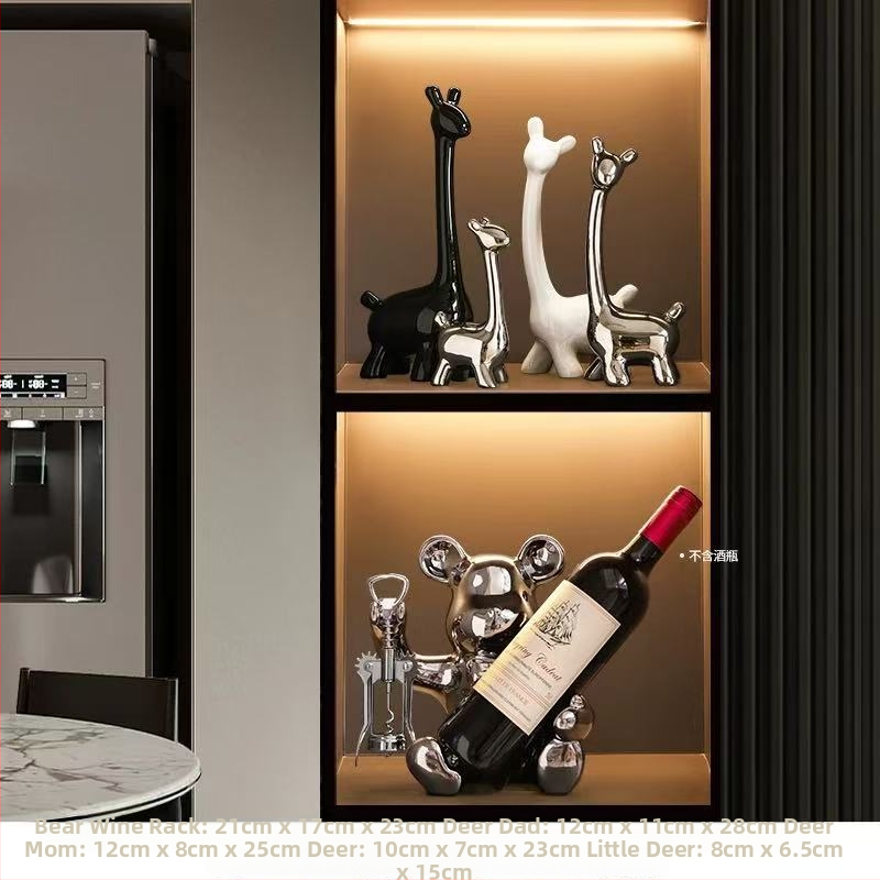 Elnių šeimos figūrėlės rinkinys – keraminiai papuošalai, šiuolaikinio meno stilius, elektroplatingas, Lei xinda