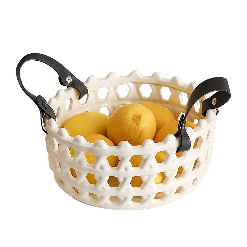 Porcelāna augļu grozs ar režģveida atverēm, Creative Light Luxury stils, pirmās klases kvalitāte, zīmols Magnesium couplet, 2024. gadā klajā nācis.