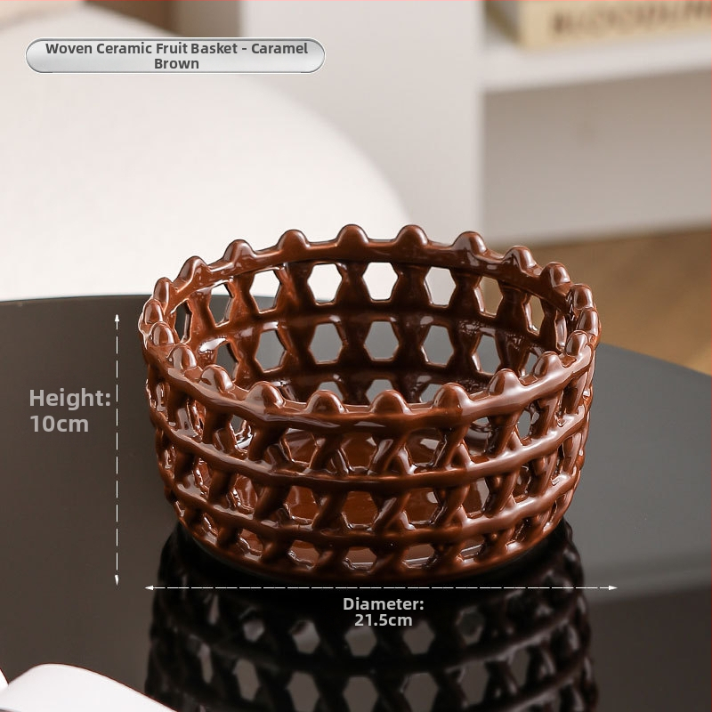 Porcelāna augļu grozs ar režģveida atverēm, Creative Light Luxury stils, pirmās klases kvalitāte, zīmols Magnesium couplet, 2024. gadā klajā nācis.