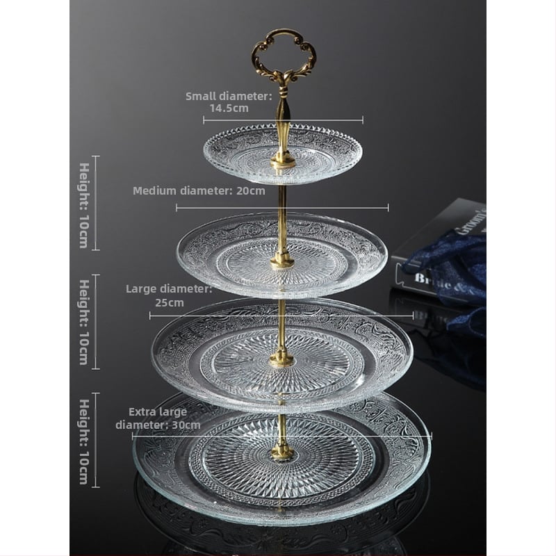 Trīs līmeņu stikla augļu plate, mūsdienīgs minimālisks skaists kristāla dizains, zīmols Unique, 2023. gada izlaišana