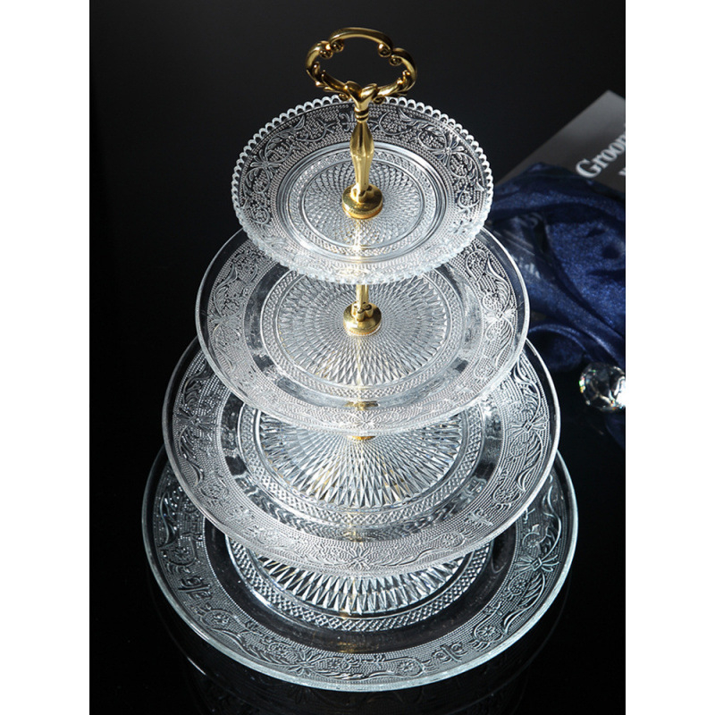 Trīs līmeņu stikla augļu plate, mūsdienīgs minimālisks skaists kristāla dizains, zīmols Unique, 2023. gada izlaišana