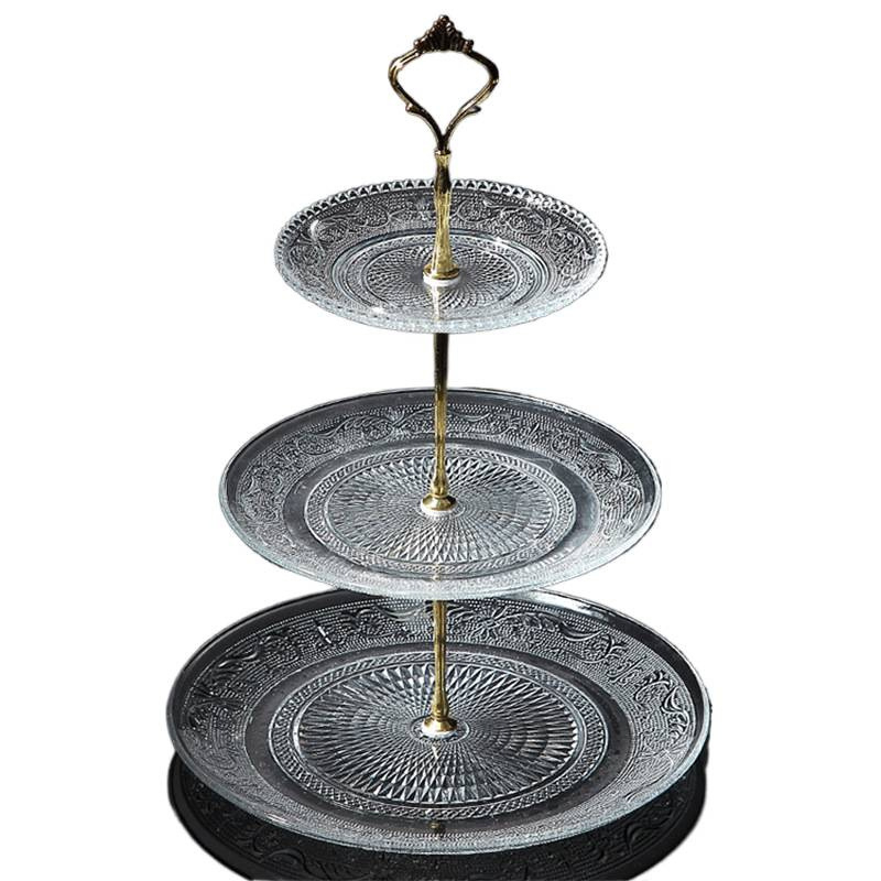 Trīs līmeņu stikla augļu plate, mūsdienīgs minimālisks skaists kristāla dizains, zīmols Unique, 2023. gada izlaišana