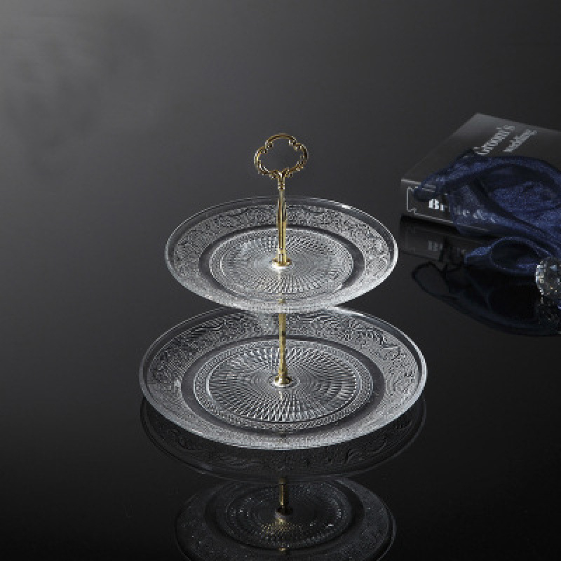 Trīs līmeņu stikla augļu plate, mūsdienīgs minimālisks skaists kristāla dizains, zīmols Unique, 2023. gada izlaišana