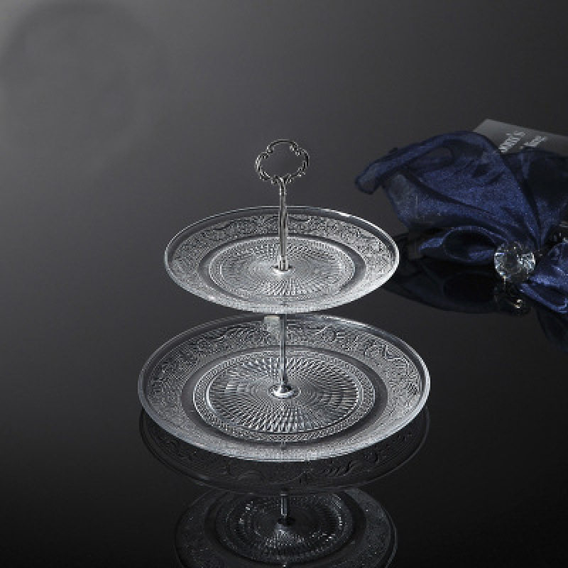 Trīs līmeņu stikla augļu plate, mūsdienīgs minimālisks skaists kristāla dizains, zīmols Unique, 2023. gada izlaišana