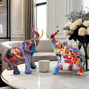 Dramblys iš sintetinių dervų – meno dekoras (Sintetinė derva; Šiuolaikinis menas; Dervos amatai; Tinka įėjimo erdvei arba televizoriaus spintai)