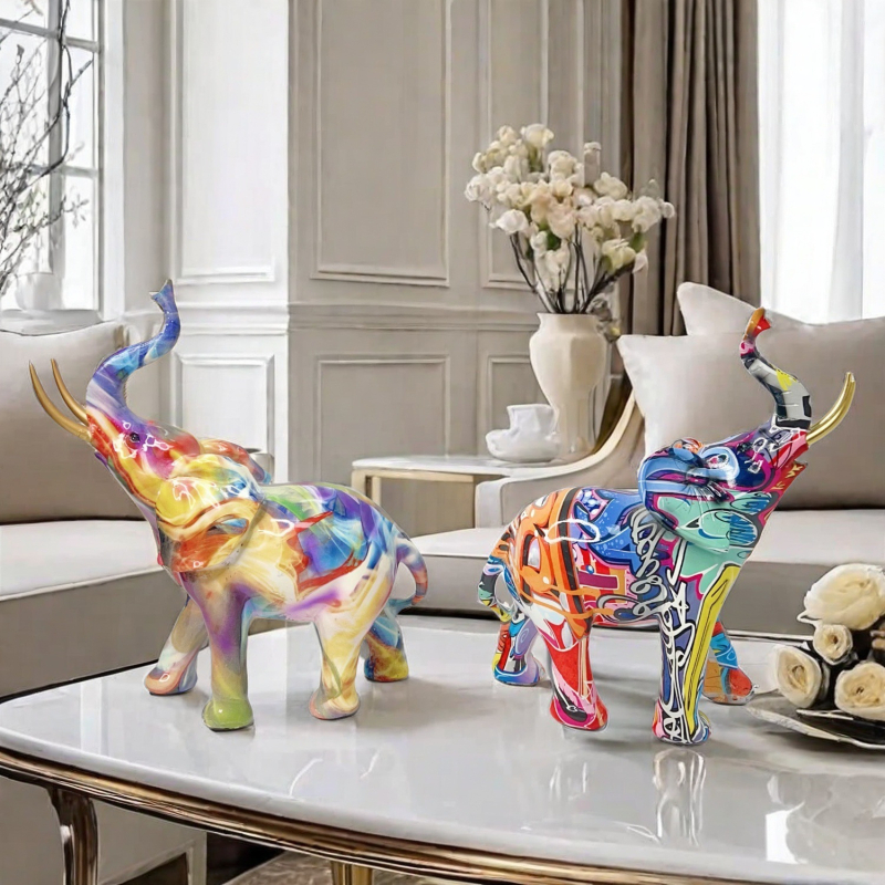 Dramblys iš sintetinių dervų – meno dekoras (Sintetinė derva; Šiuolaikinis menas; Dervos amatai; Tinka įėjimo erdvei arba televizoriaus spintai)