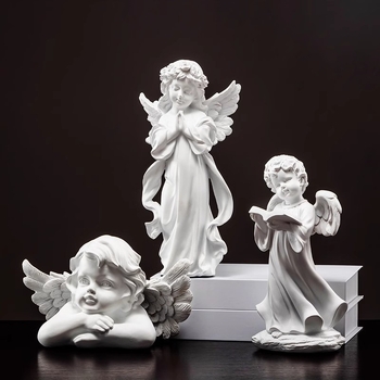 Ангелска скулптура от смола, ръчно боядисана, домашна декорация за дневна стая и полица за книги, подходяща за подарък