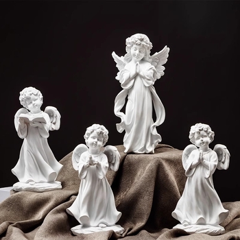 Ангелска скулптура от смола, ръчно боядисана, домашна декорация за дневна стая и полица за книги, подходяща за подарък