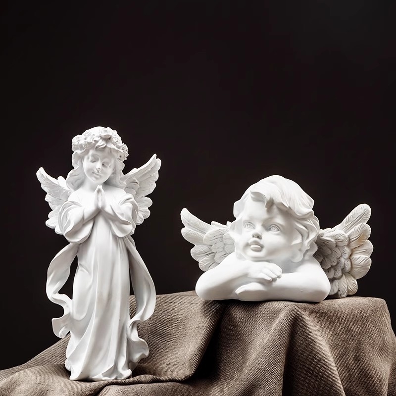 Ангелска скулптура от смола, ръчно боядисана, домашна декорация за дневна стая и полица за книги, подходяща за подарък