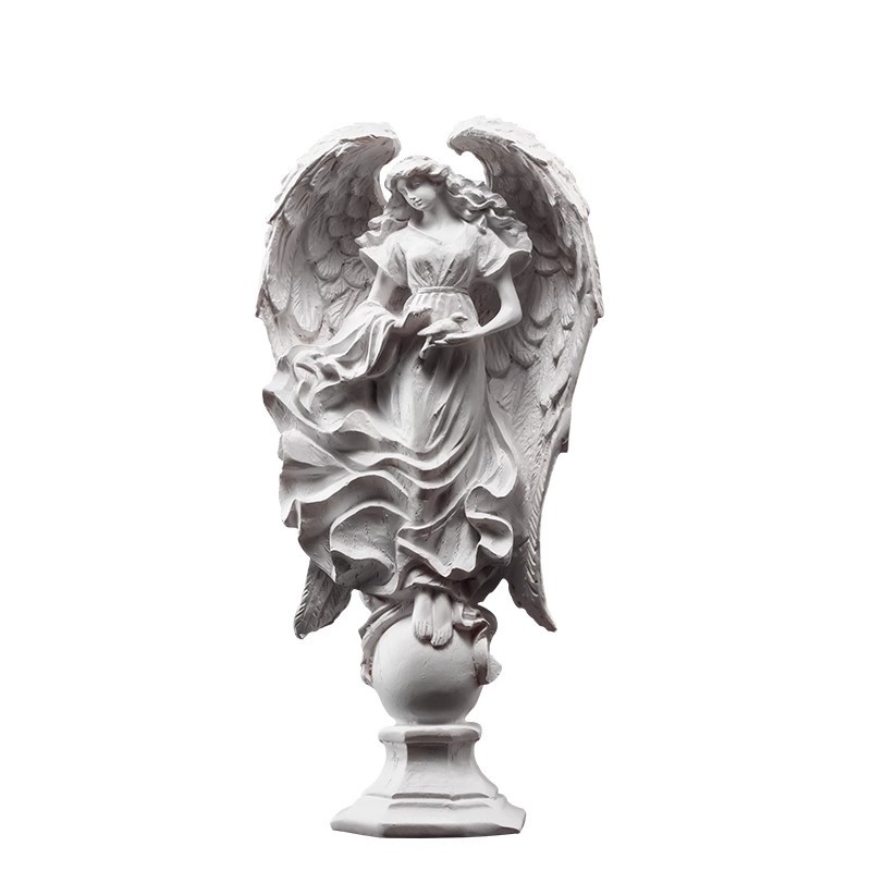 Ангелска скулптура от смола, ръчно боядисана, домашна декорация за дневна стая и полица за книги, подходяща за подарък