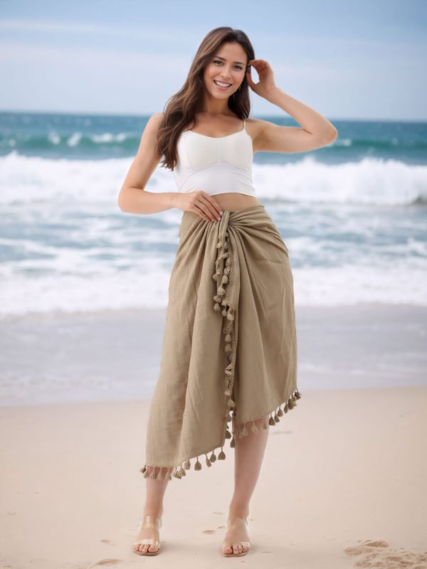 Pludmales dvieļu wrap svārki ar bārkstīm, saules aizsardzība, slub kokvilna ar 35% poliesteri, 150 g/m²