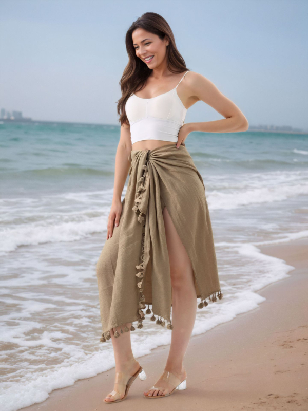 Pludmales dvieļu wrap svārki ar bārkstīm, saules aizsardzība, slub kokvilna ar 35% poliesteri, 150 g/m²